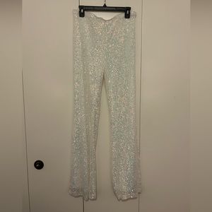 White Sequin Flare Pants Showpo